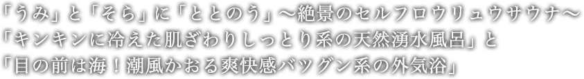 「うみ」と「そら」に「ととのう」～絶景のセルフロウリュウサウナ～ 見えるのは青い海と空。 余計なものはいらない。何も考えず、ただただ自分と向き合う。