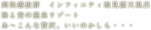 爽快感抜群　インフィニティ海見露天風呂　海と空の温泉リゾート　あ〜こんな贅沢、いいのかしら・・・