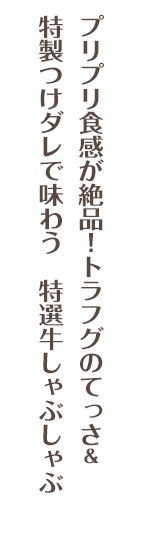 プリプリ食感が絶品！トラフグのてっさ＆特製つけダレで味わう　特選牛しゃぶしゃぶ