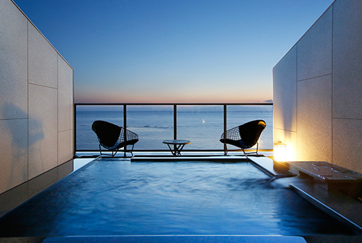Guest room with private outdoor hot spring bath